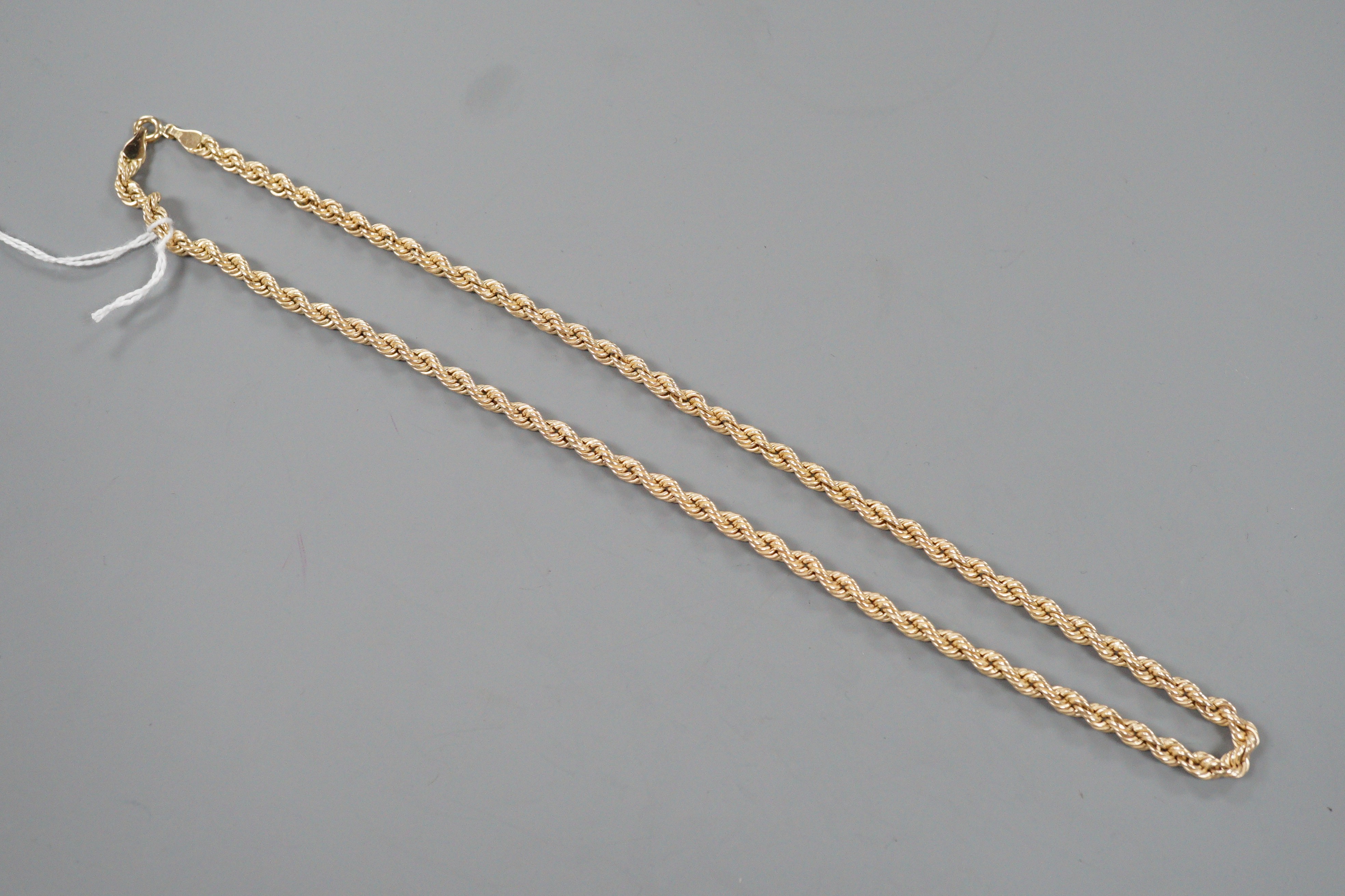 A modern 9ct gold rope twist necklace, 49cm, 8.8 grams.